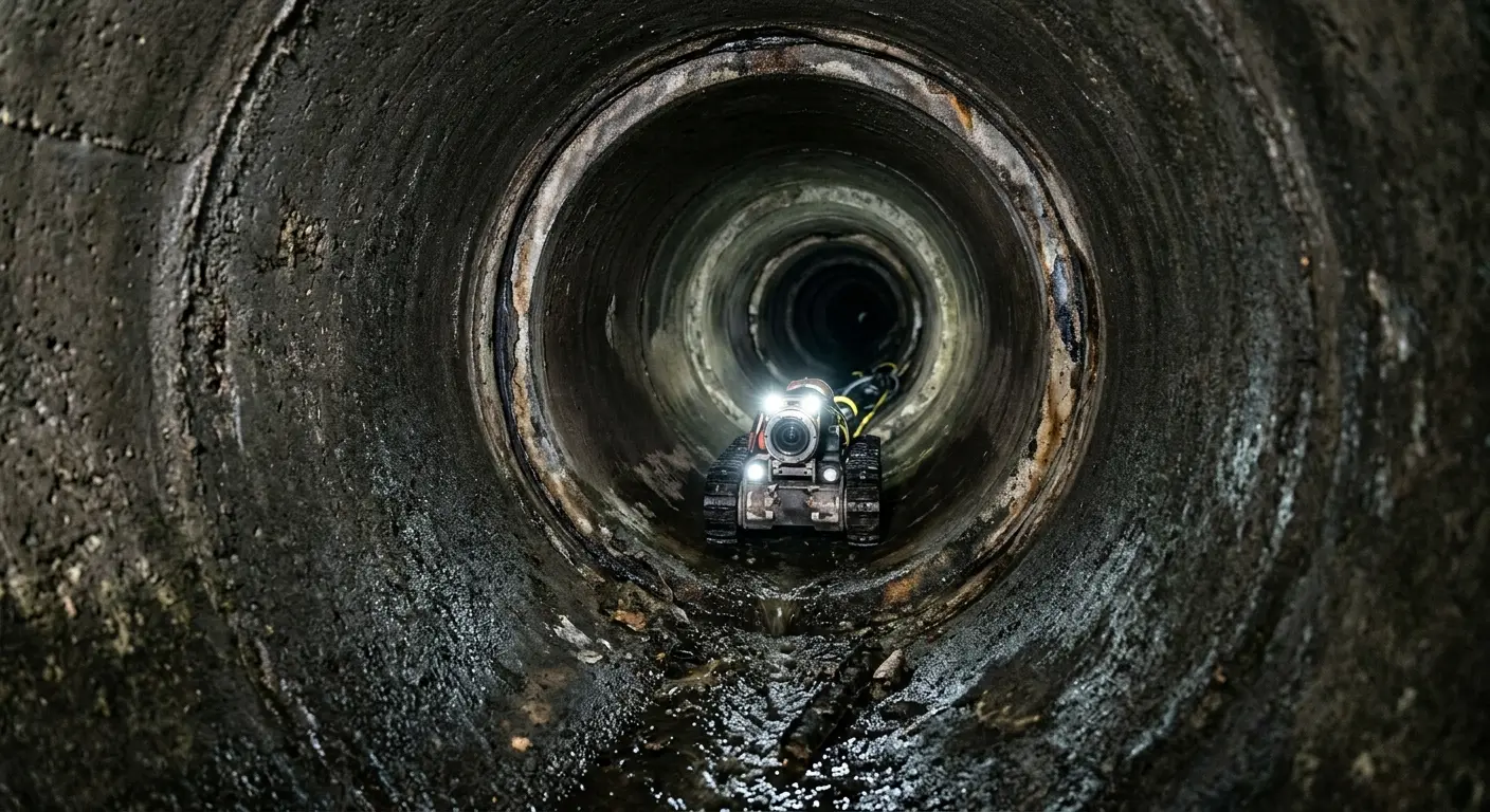Robotic sewer camera inspecting pipe interior for Sewer Line Cleaning in Mercer Island
